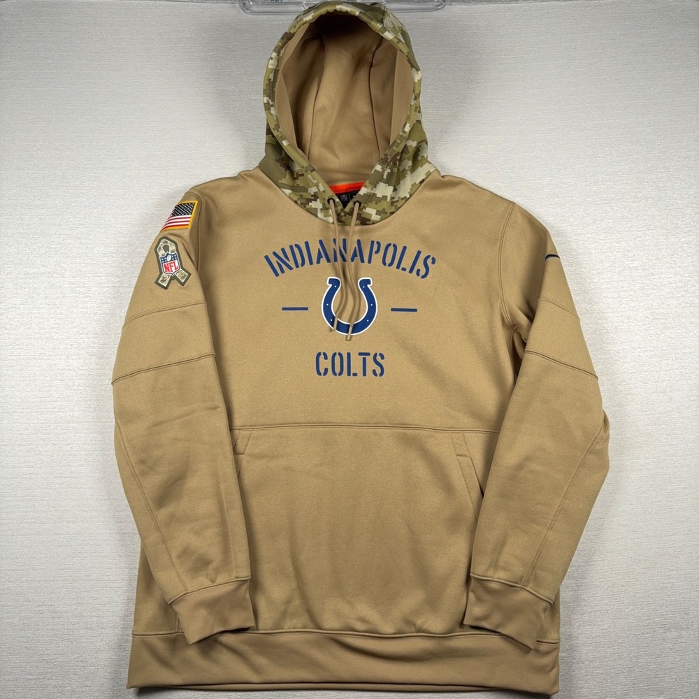 Nike NFL OnField Colts Salute To Service Hoodie Mens XL Tan Green Camo Polyester